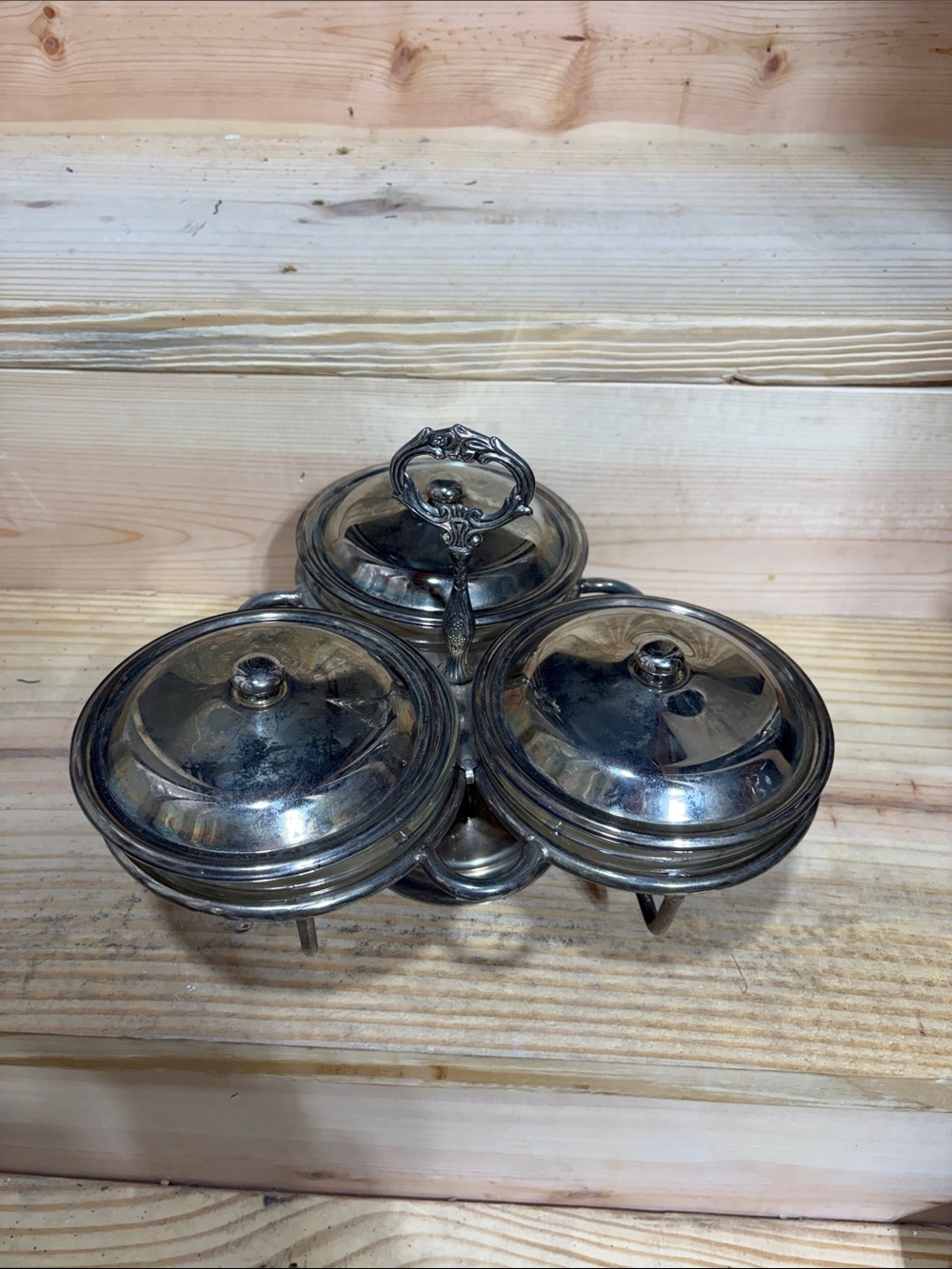 Vintage-Style Silver Condiment Server Set with Lids